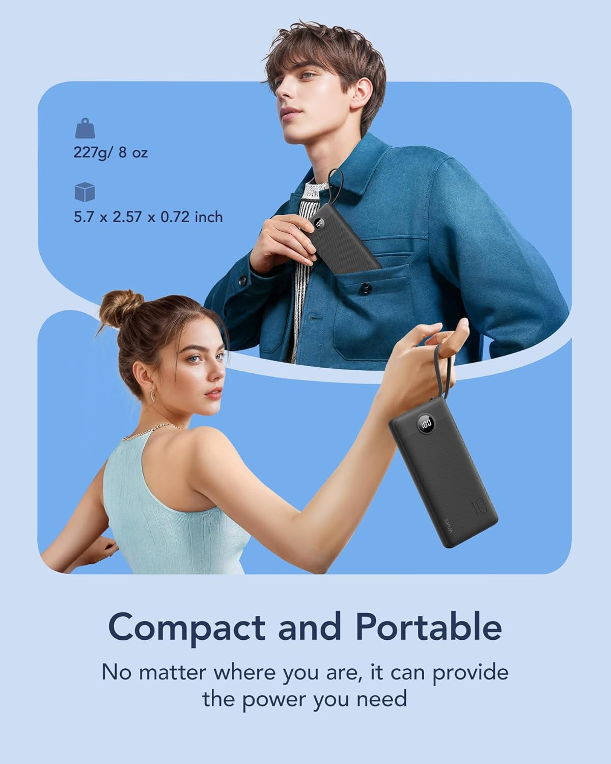 10000Mah Power Bank with Built-In 4 Cables, Slim Portable Charger USB C External Cell Phone Battery Pack with 5 Outputs & 2 Inputs, LED Display Compatible with Iphone Samsung Android Etc- Black