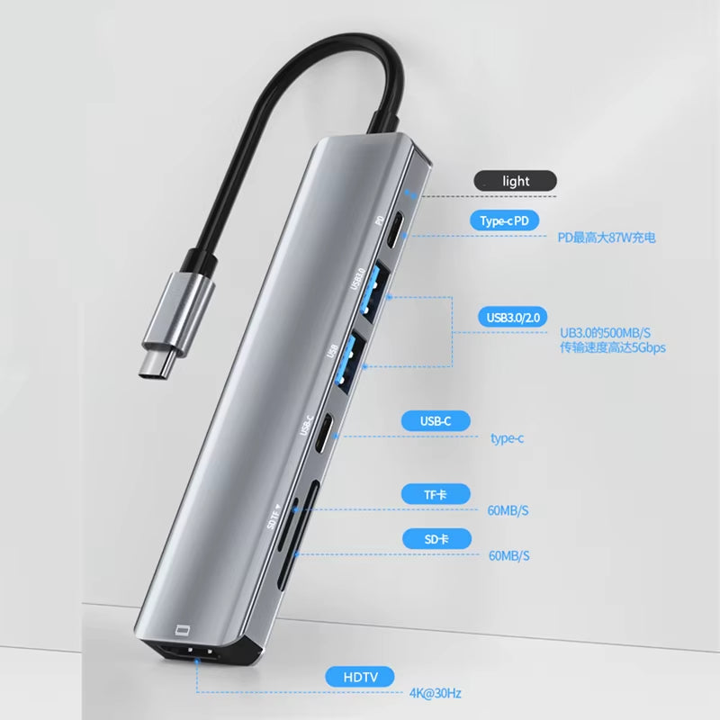 USB-C Hub with 4K HDMI, SD/TF Card Reader, and USB 3.0/2.0 Charging Dock for MacBook, iPad, Samsung S22, Dex, and TV Mouse