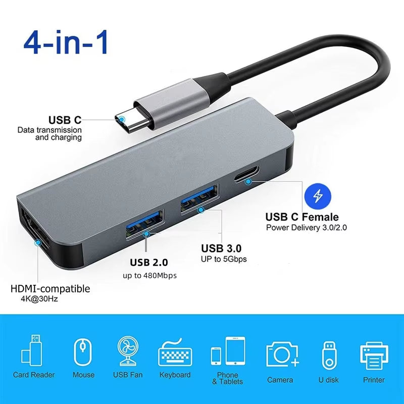USB-C Hub with 4K HDMI, SD/TF Card Reader, and USB 3.0/2.0 Charging Dock for MacBook, iPad, Samsung S22, Dex, and TV Mouse