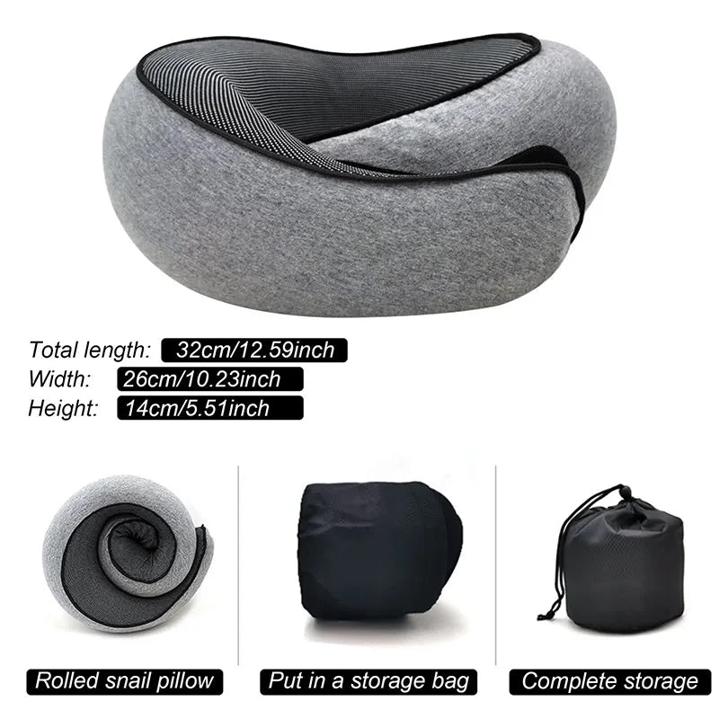 Memory Foam U-Shaped Travel Neck Pillow - Adjustable and Portable Snail Style Support for Comfortable Napping
