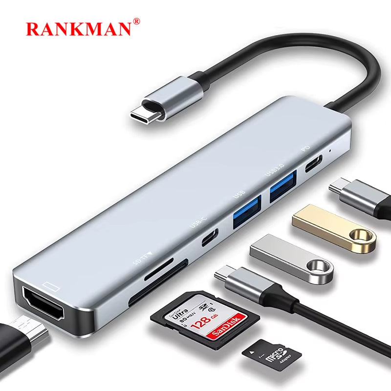 USB-C Hub with 4K HDMI, SD/TF Card Reader, and USB 3.0/2.0 Charging Dock for MacBook, iPad, Samsung S22, Dex, and TV Mouse