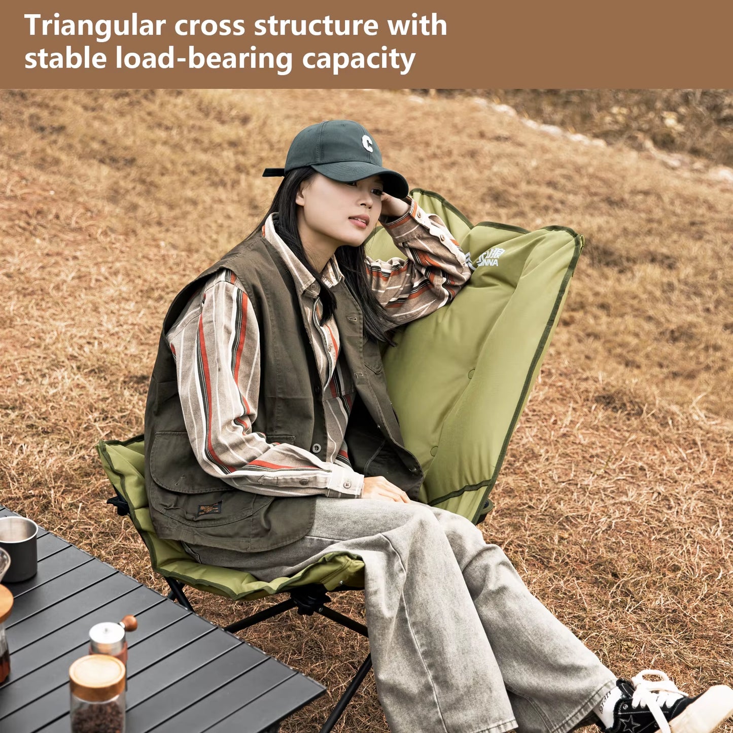 Portable Camping Moon Chair High Back Folding Chair Backrest Adjustable Outdoor Leisure Hiking Fishing Picnic
