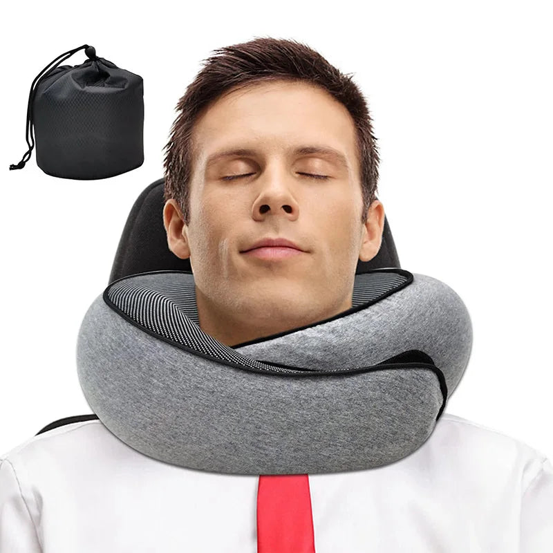 Memory Foam U-Shaped Travel Neck Pillow - Adjustable and Portable Snail Style Support for Comfortable Napping