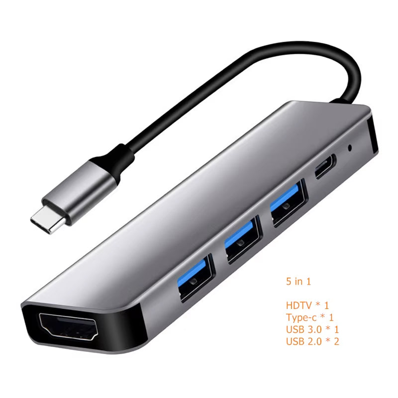 USB-C Hub with 4K HDMI, SD/TF Card Reader, and USB 3.0/2.0 Charging Dock for MacBook, iPad, Samsung S22, Dex, and TV Mouse