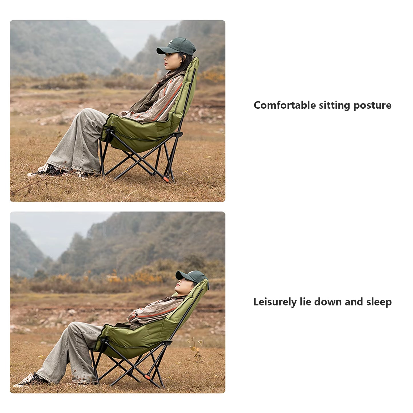 Portable Camping Moon Chair High Back Folding Chair Backrest Adjustable Outdoor Leisure Hiking Fishing Picnic
