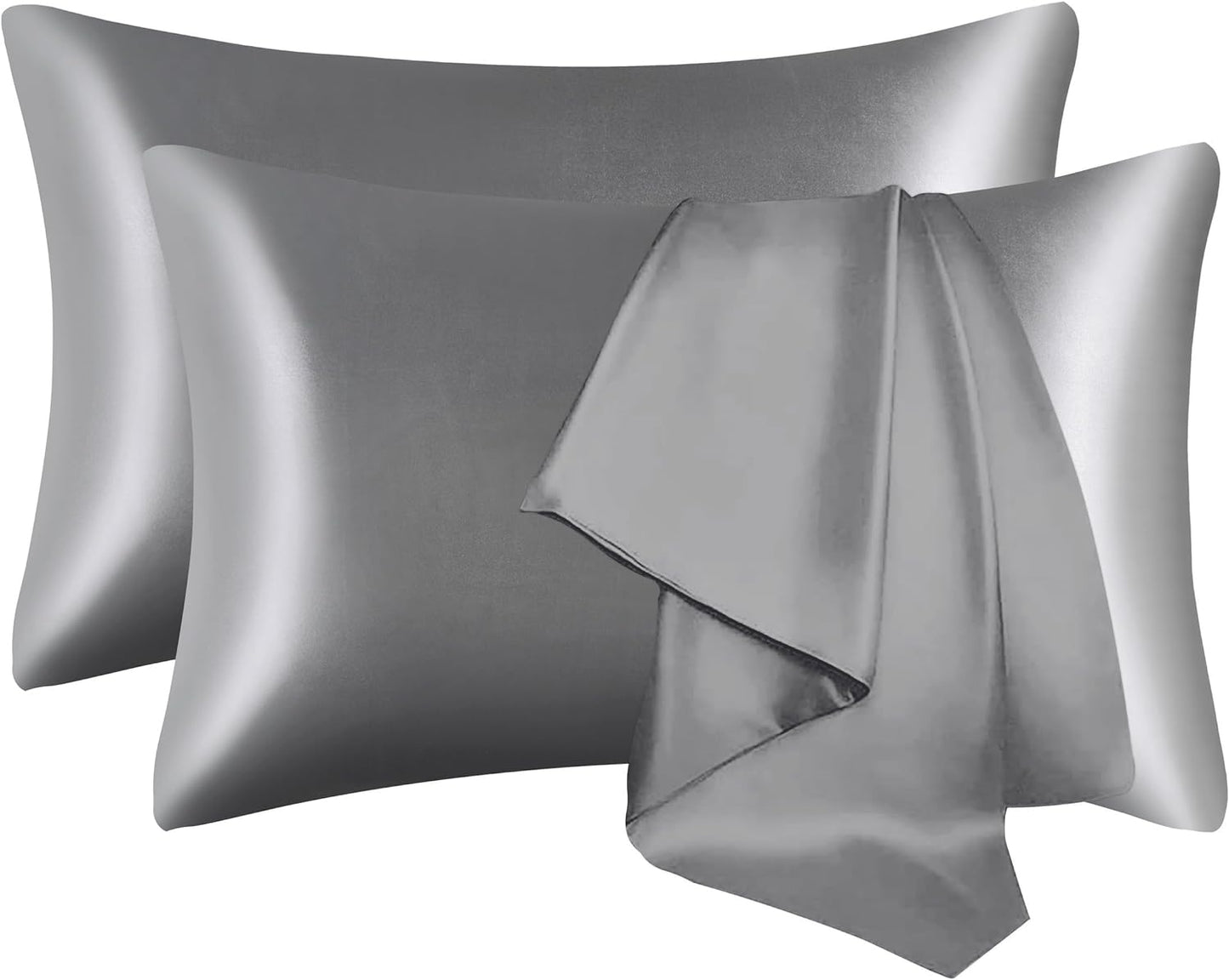 Satin Pillow Cases 2 Pack, Pillowcase for Hair and Skin Luxury Soft Breathable Standard Size with Envelope Closure, 50 X 75 Cm (Dark Grey)