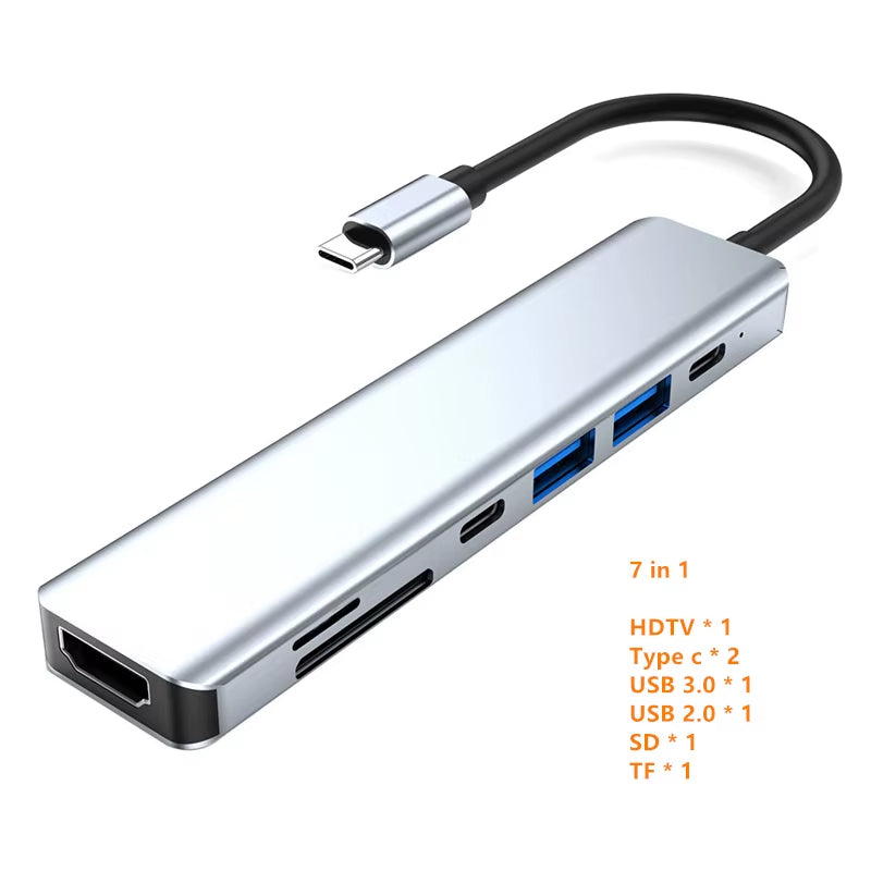 USB-C Hub with 4K HDMI, SD/TF Card Reader, and USB 3.0/2.0 Charging Dock for MacBook, iPad, Samsung S22, Dex, and TV Mouse