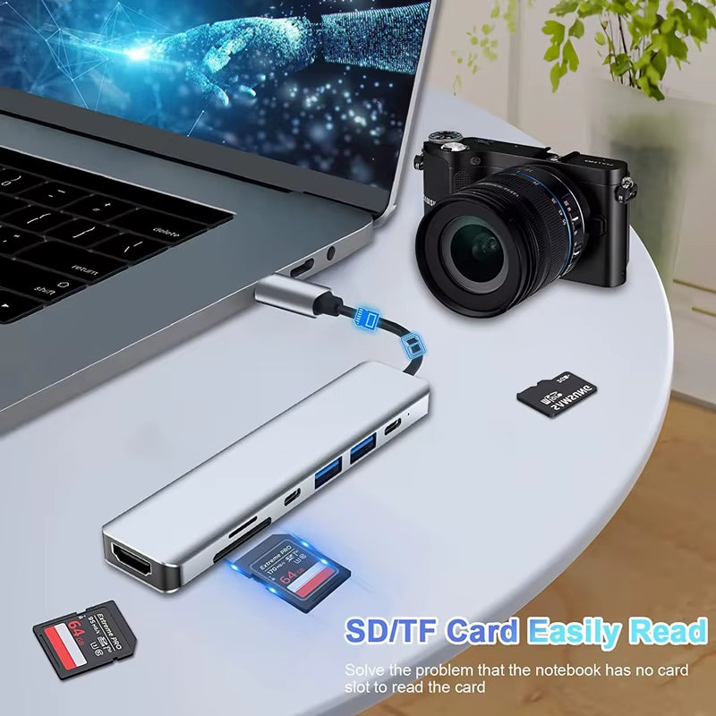 USB-C Hub with 4K HDMI, SD/TF Card Reader, and USB 3.0/2.0 Charging Dock for MacBook, iPad, Samsung S22, Dex, and TV Mouse