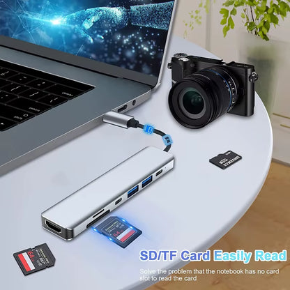 USB-C Hub with 4K HDMI, SD/TF Card Reader, and USB 3.0/2.0 Charging Dock for MacBook, iPad, Samsung S22, Dex, and TV Mouse