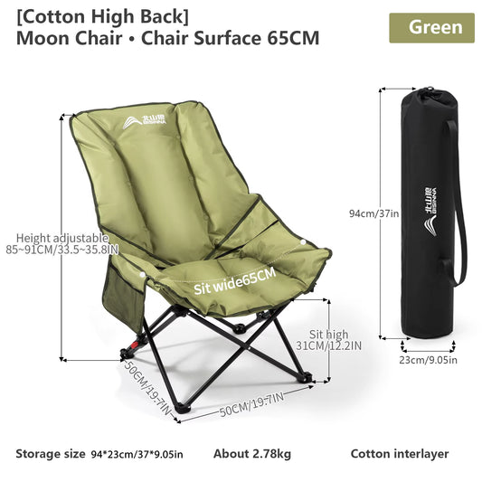 Portable Camping Moon Chair High Back Folding Chair Backrest Adjustable Outdoor Leisure Hiking Fishing Picnic