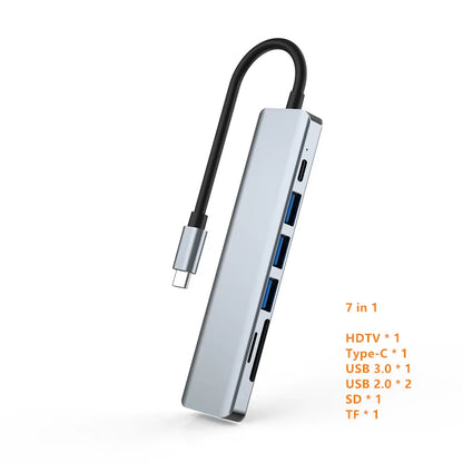 USB-C Hub with 4K HDMI, SD/TF Card Reader, and USB 3.0/2.0 Charging Dock for MacBook, iPad, Samsung S22, Dex, and TV Mouse